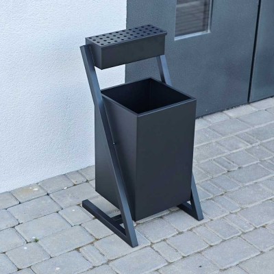 Урна вулична з попільничкою 25 л — металева, чорна Урна вулична з попільничкою 25 л — металева, чорна