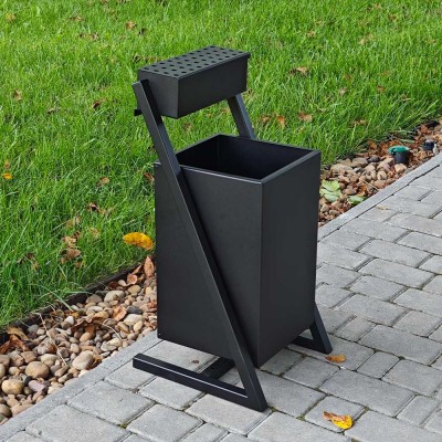 Урна вулична з попільничкою 25 л — металева, чорна Урна вулична з попільничкою 25 л — металева, чорна